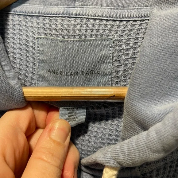 American Eagle Outfitters Waffle Thermal Blue Button Down Jacket - Picture 6 of 6